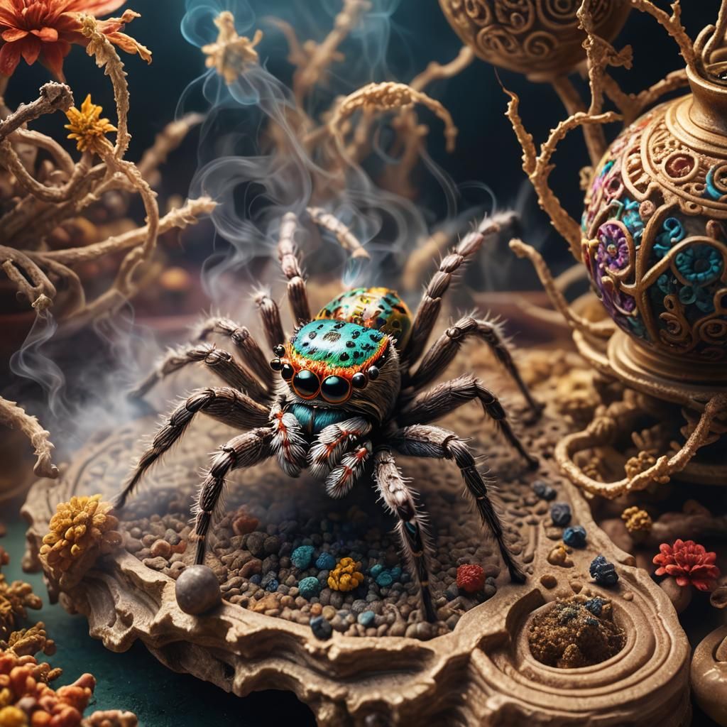 Colorful Jumping Spider Near Incense Burner