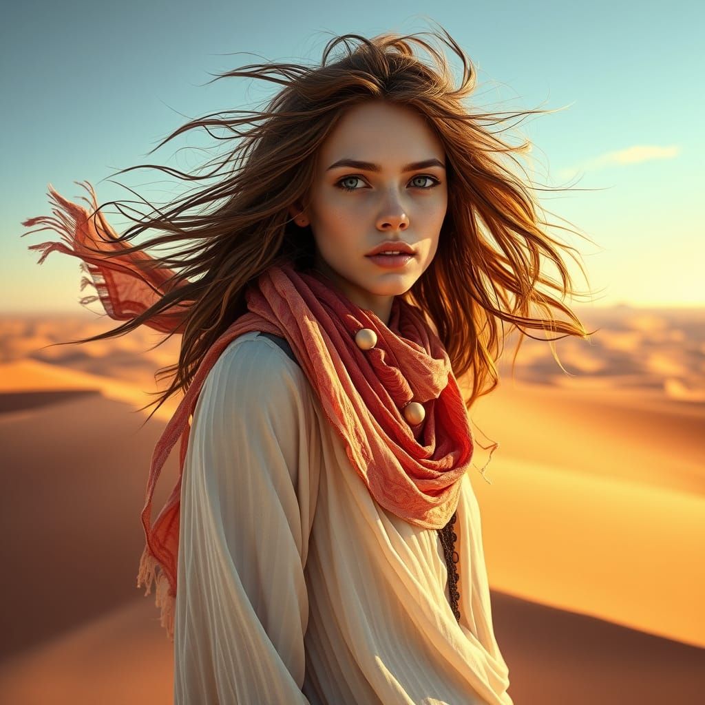 Free-Spirited Woman in Arid Desert Landscape