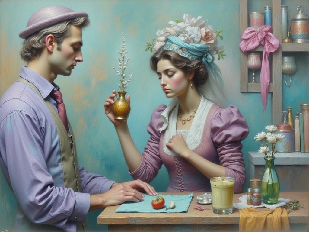 Woman and Man in Oil Painting Style