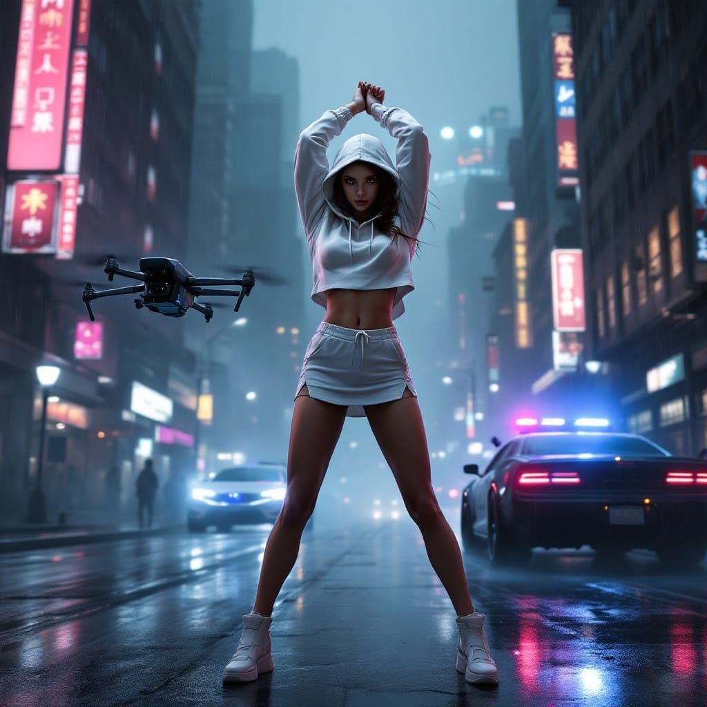 Cyberpunk Bank Robber in Futuristic Cityscape