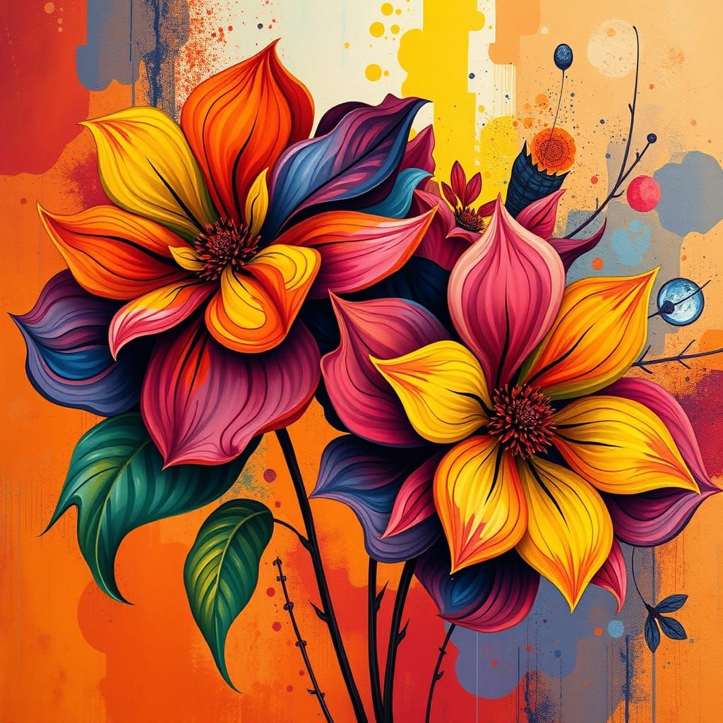 Vibrant Floral Masterpiece in Folk-Art Style