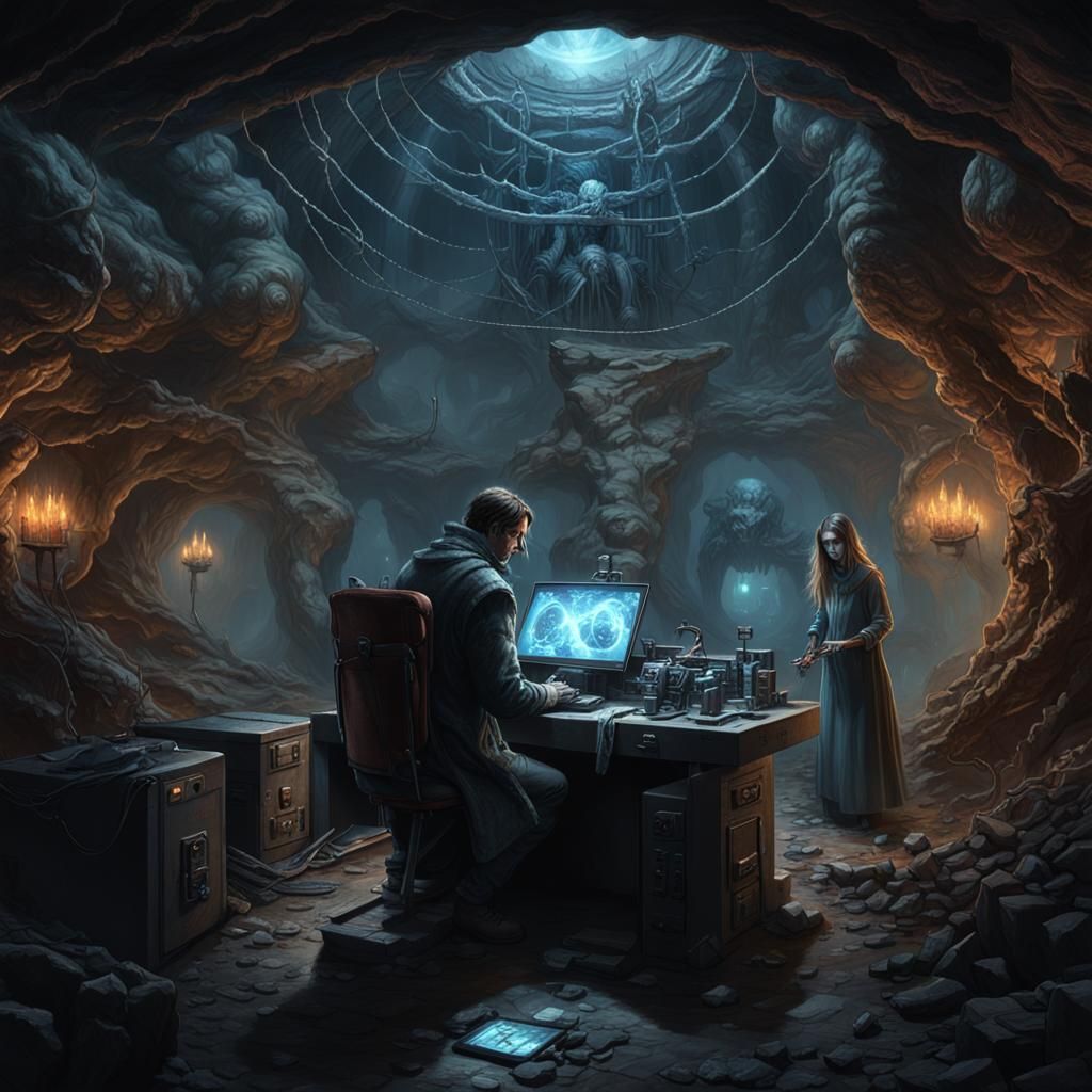 Sinister Figure in Tech Lair, Digital Art