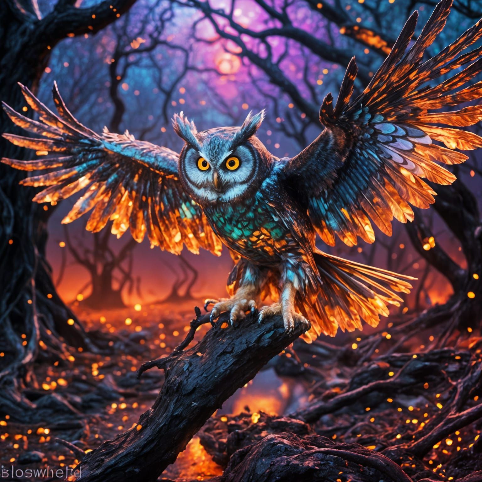 Halloween Owl Lava in Chrome Oil Slick