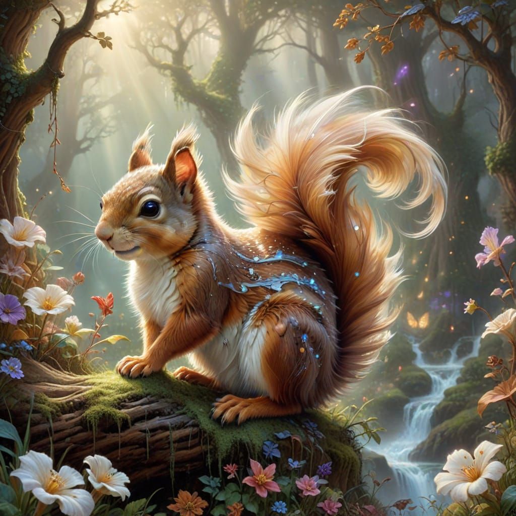 Whimsical Steampunk Squirrel in Vibrant Silk Textures