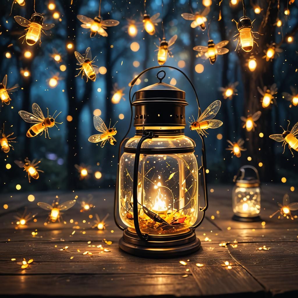 Glowing Firefly in Lantern: Graffiti Art Style