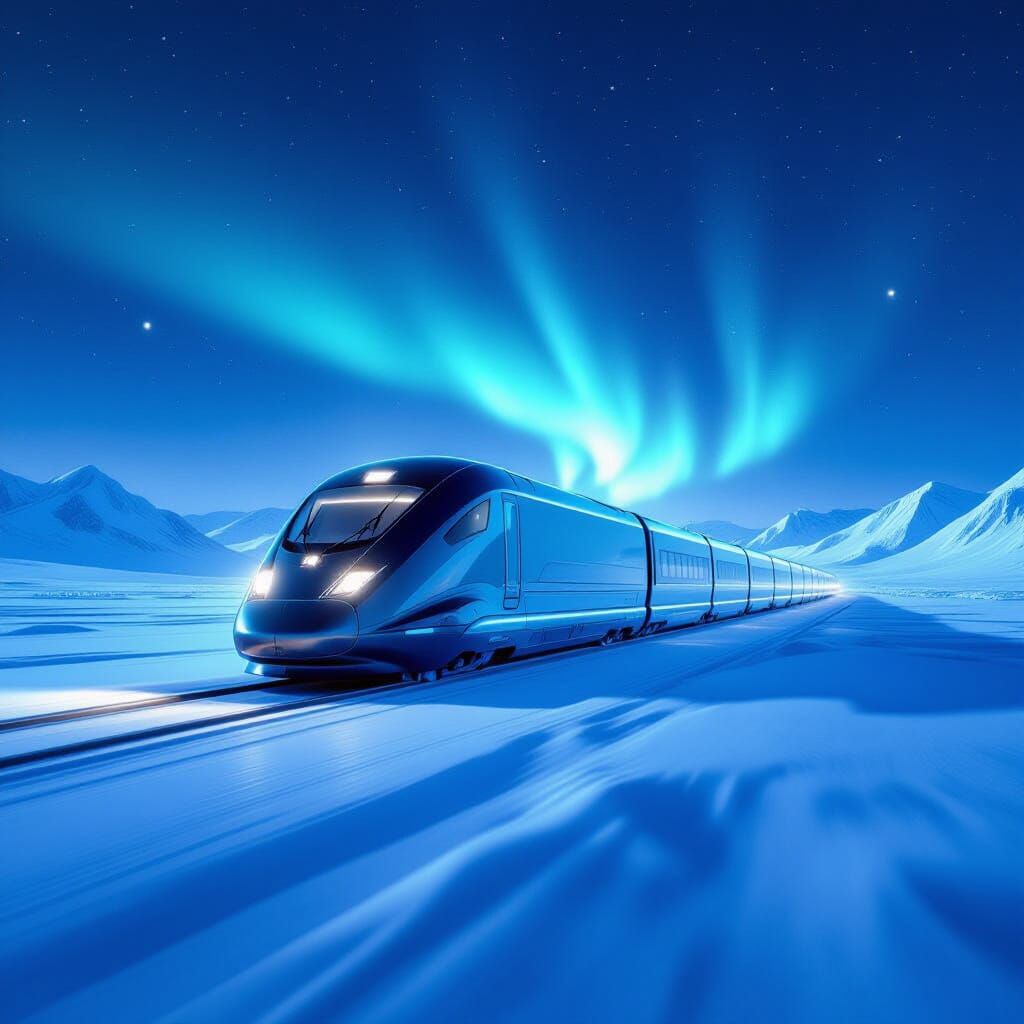 Futuristic Maglev Train in Arctic Landscape