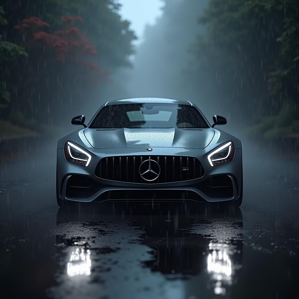 Mercedes-AMG GT in a Mystical Rain-Soaked Environment