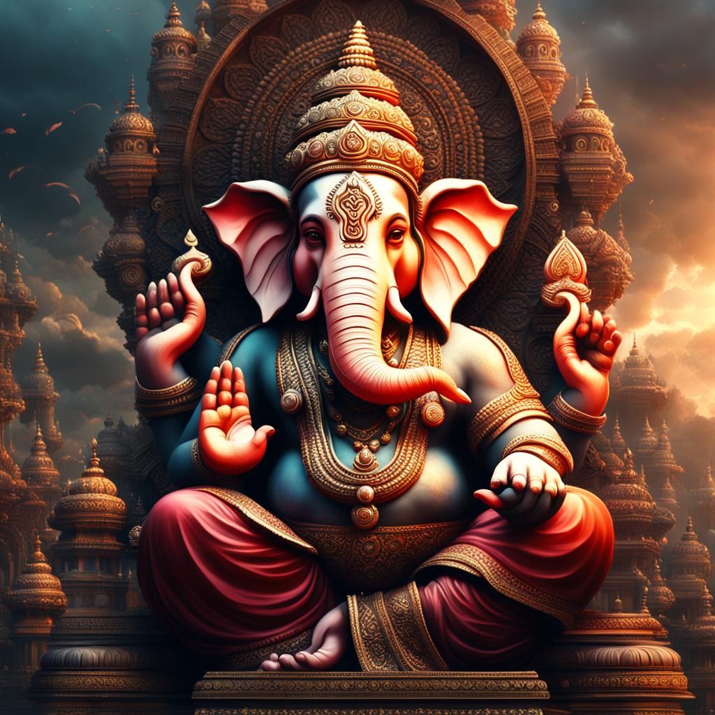 Intricate Digital Painting of Hindu God Ganesha