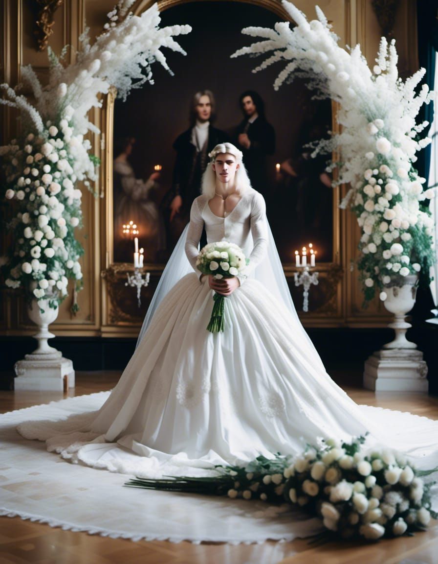 Man in Wedding Dress in Baroque Hall