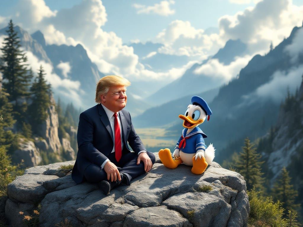 Trump and Duck Enjoy Mountain Top View in Stunning HDR