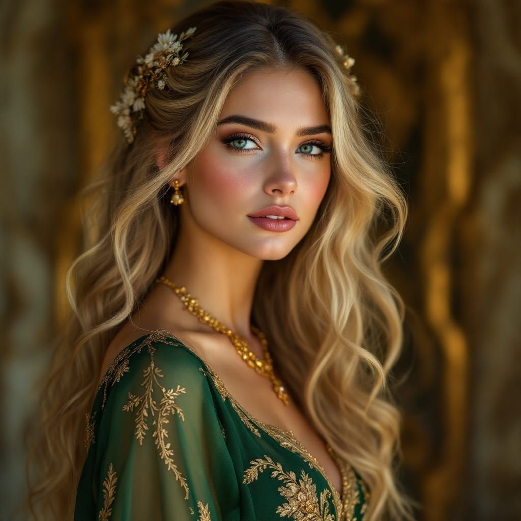 Elegant Young Woman with Golden Blonde Hair