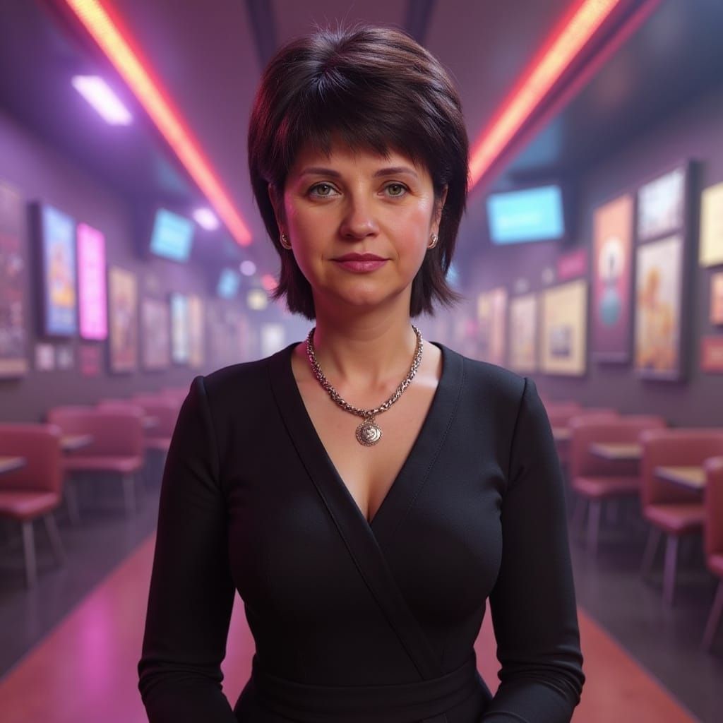 Modern Woman Announcer in Futuristic 3D Pixar Style