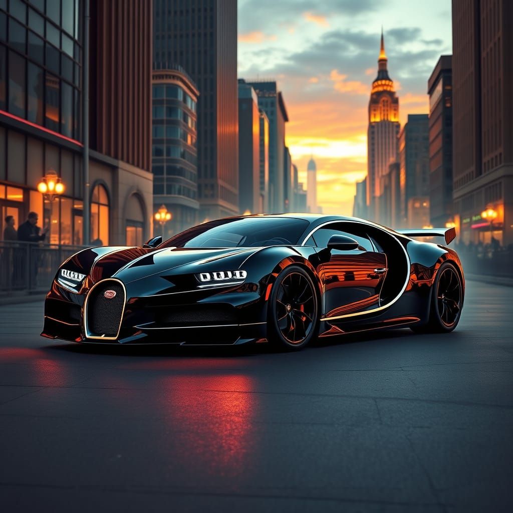 Bugatti Chiron in Futuristic Cityscape