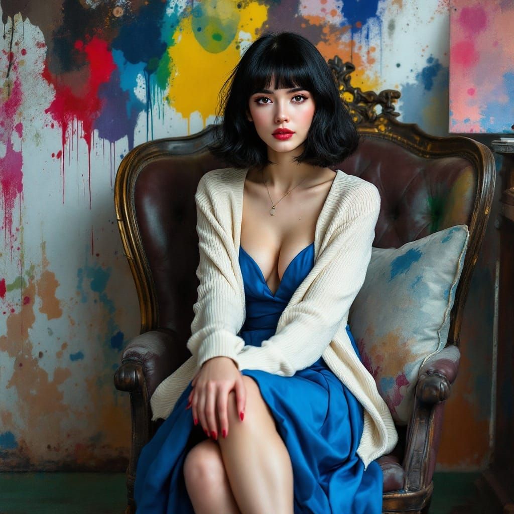 Elegant Woman in Vibrant Artistic Setting