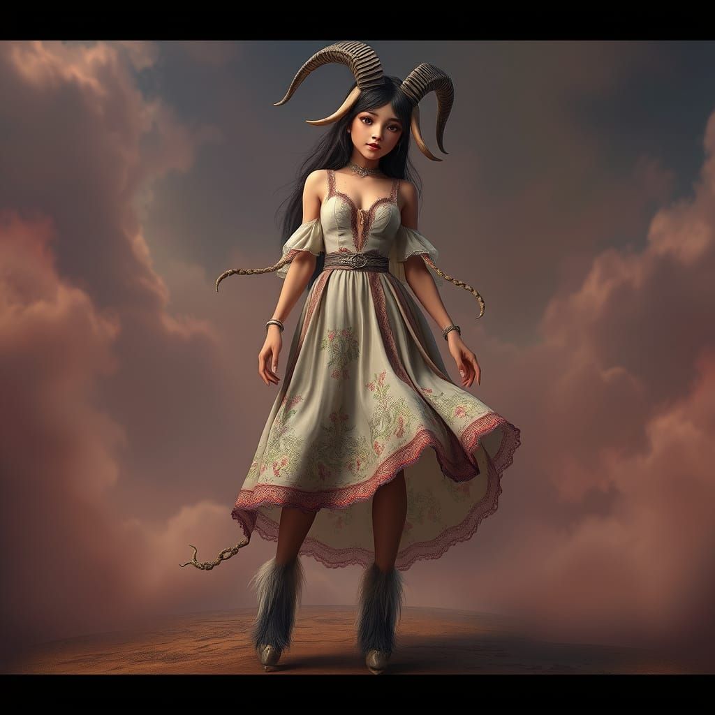 Half-Human, Half-Goat Woman in Dreamlike Fantasy Art