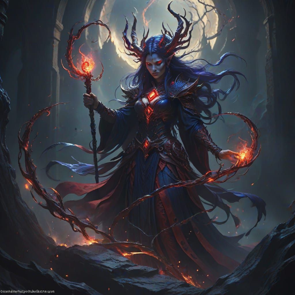 Demonic Sorceress Wreathed in Arcane Plasma