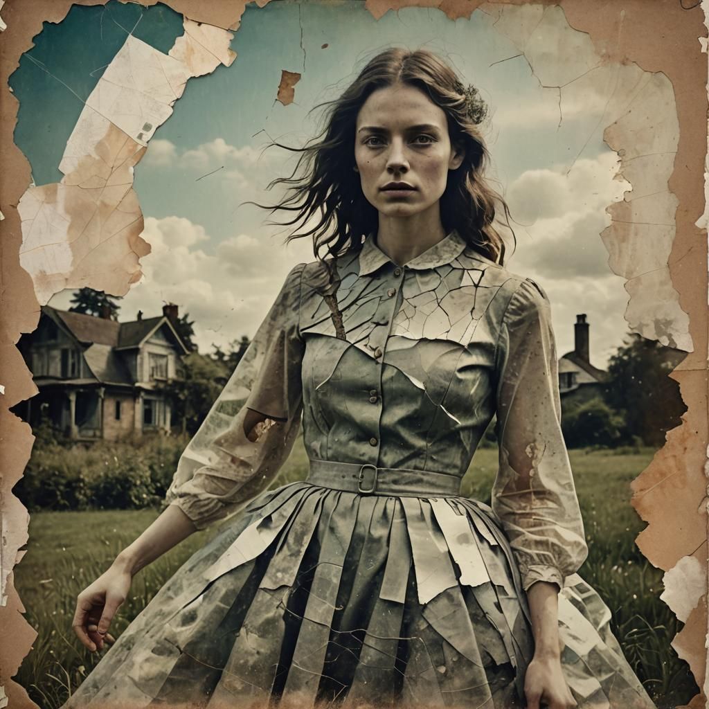 Surreal Double Exposure Portrait on Cracked Paper