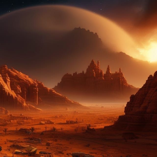 Giant Metallic Scorpion in Desert Night