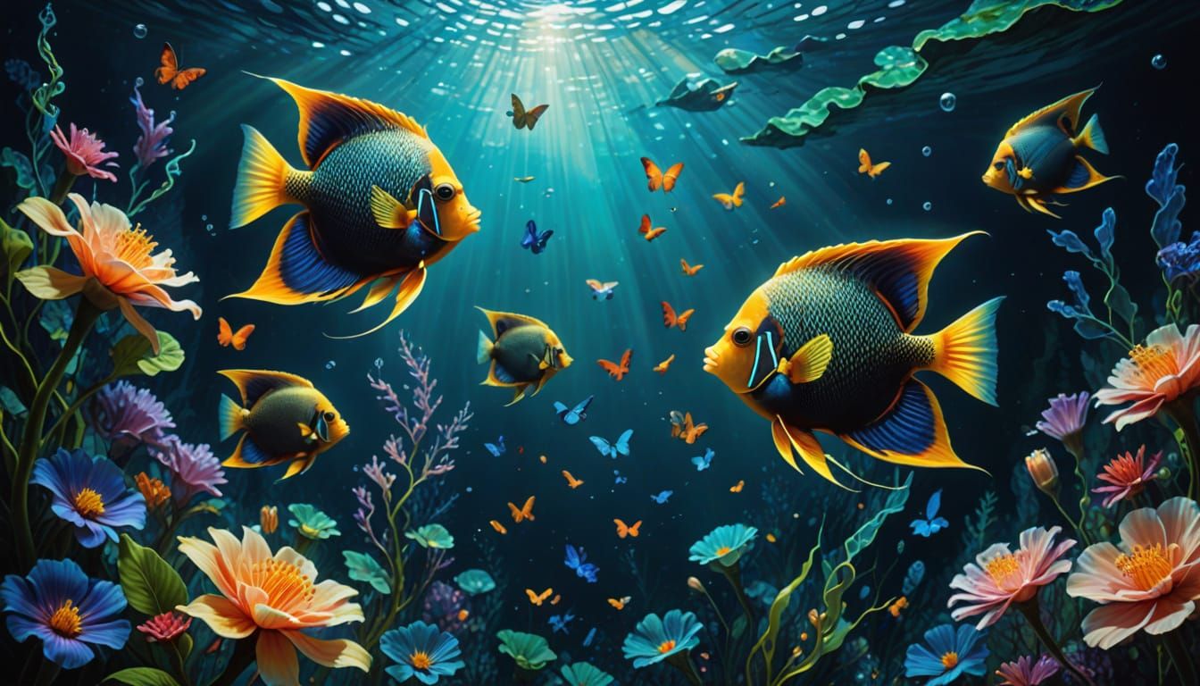Surreal Angelfish Dreamscape in Iridescent Colors