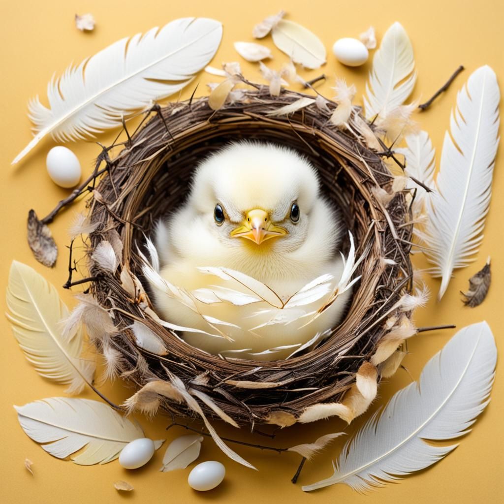 Newborn Bird Hatching in Nest with Pastel Colors