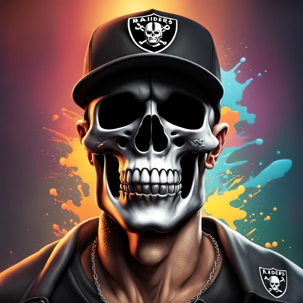 Raiders Fan Crying Skull: Hyperrealistic Splash Art