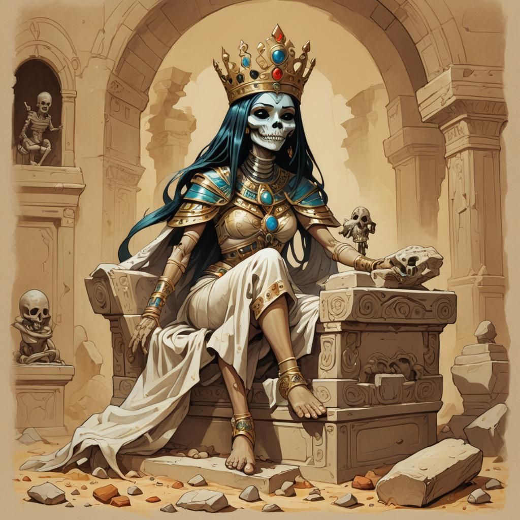 Cute Mummy Queen on Sarcophagus: Children's Book Illustratio...