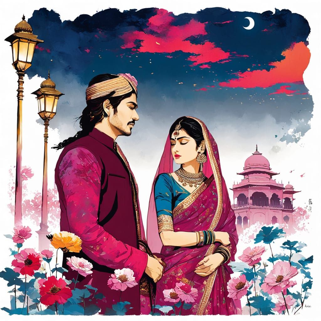 Indian Couple Under Golden Delhi Streetlights