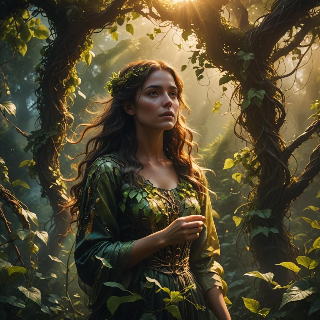 Girl Summoning Vines in Lush Foliage