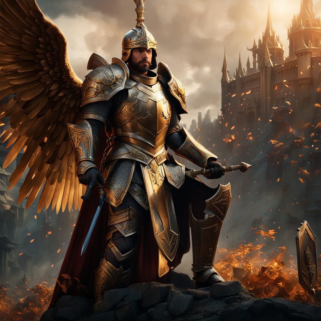 Victorious Fallen Aasimar Paladin in Detailed Matte Painting