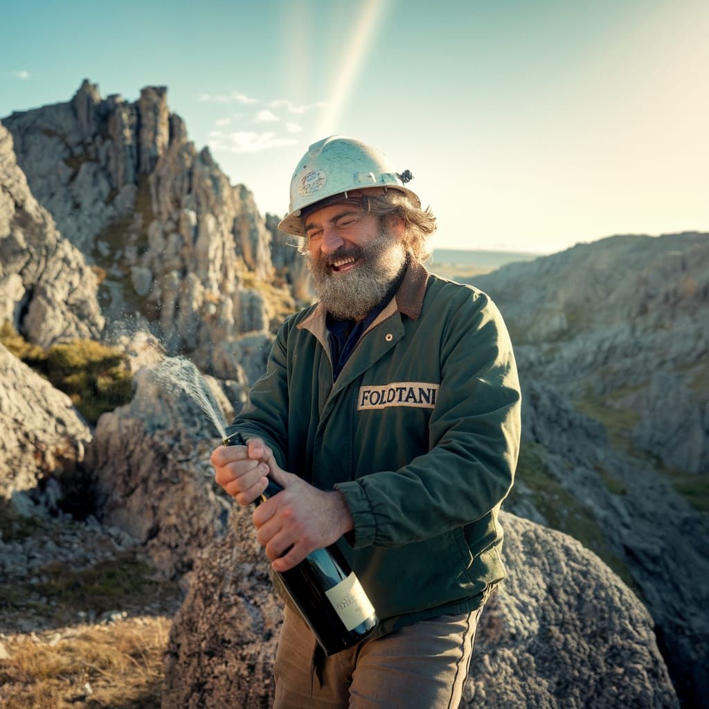 Happy Geologist Celebrates With Sparkling Wine