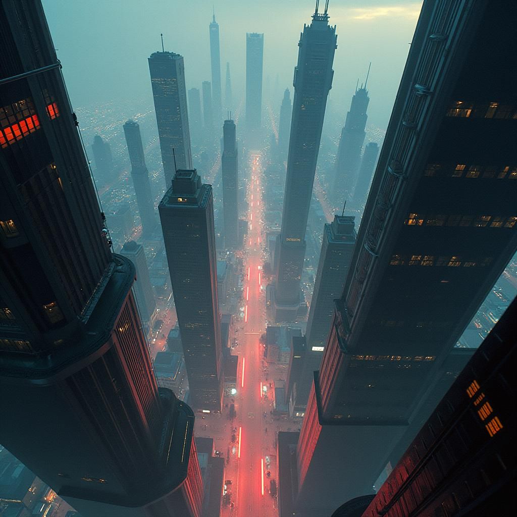 Futuristic Metropolis Bird's Eye View in Cyberpunk Style