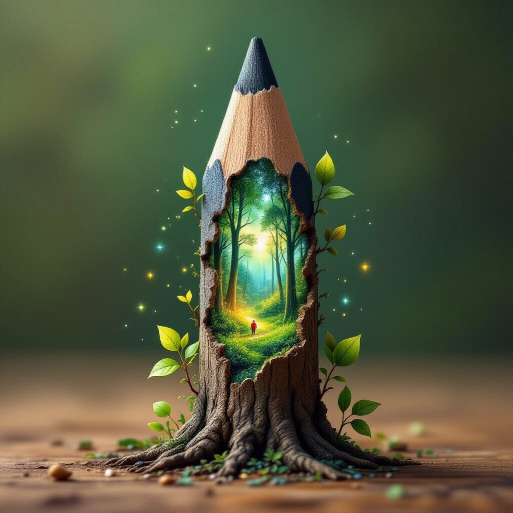 Pencil Becomes Magical Forest in Dreamlike Style