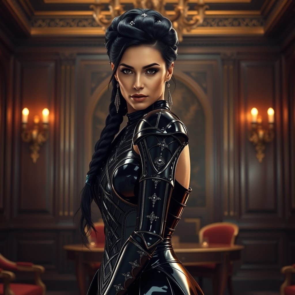 Stunning Woman in High-Shine Latex Armor