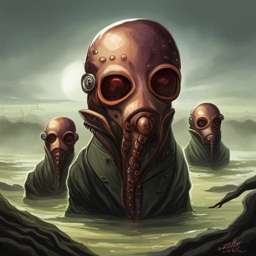 Sinister Octopus Gang in Dark Fantasy Style