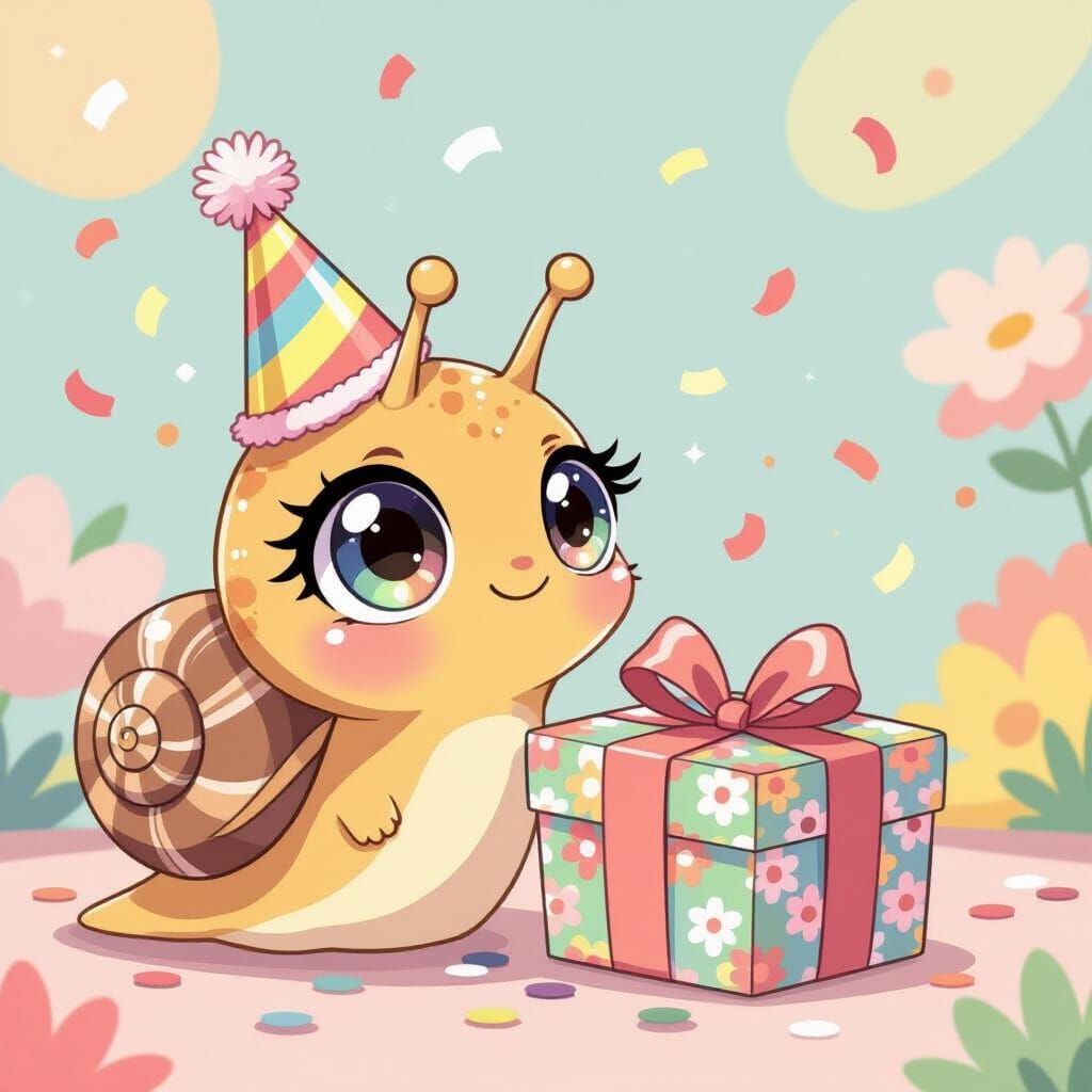 Chibi Snail Celebrates Birthday in Sanrio Style