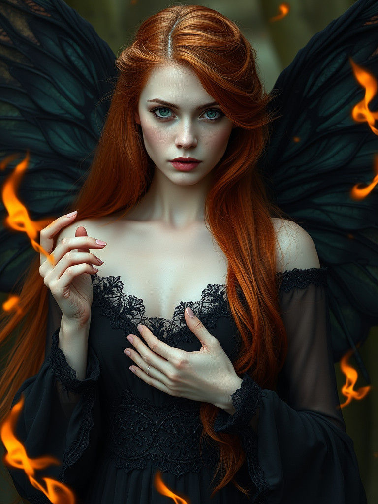 Dark Fairy with Fire Powers in Photorealistic Style