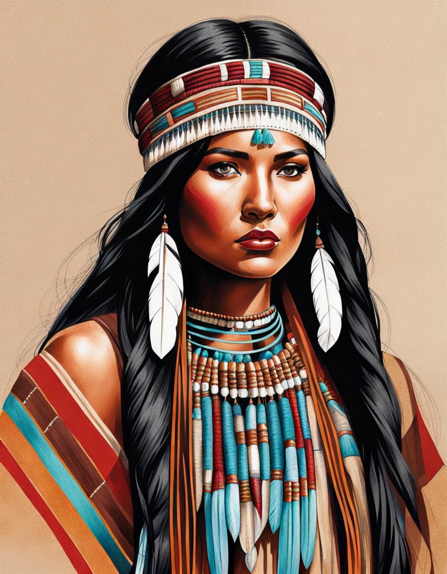 Native American Woman Fashion Design Sketch