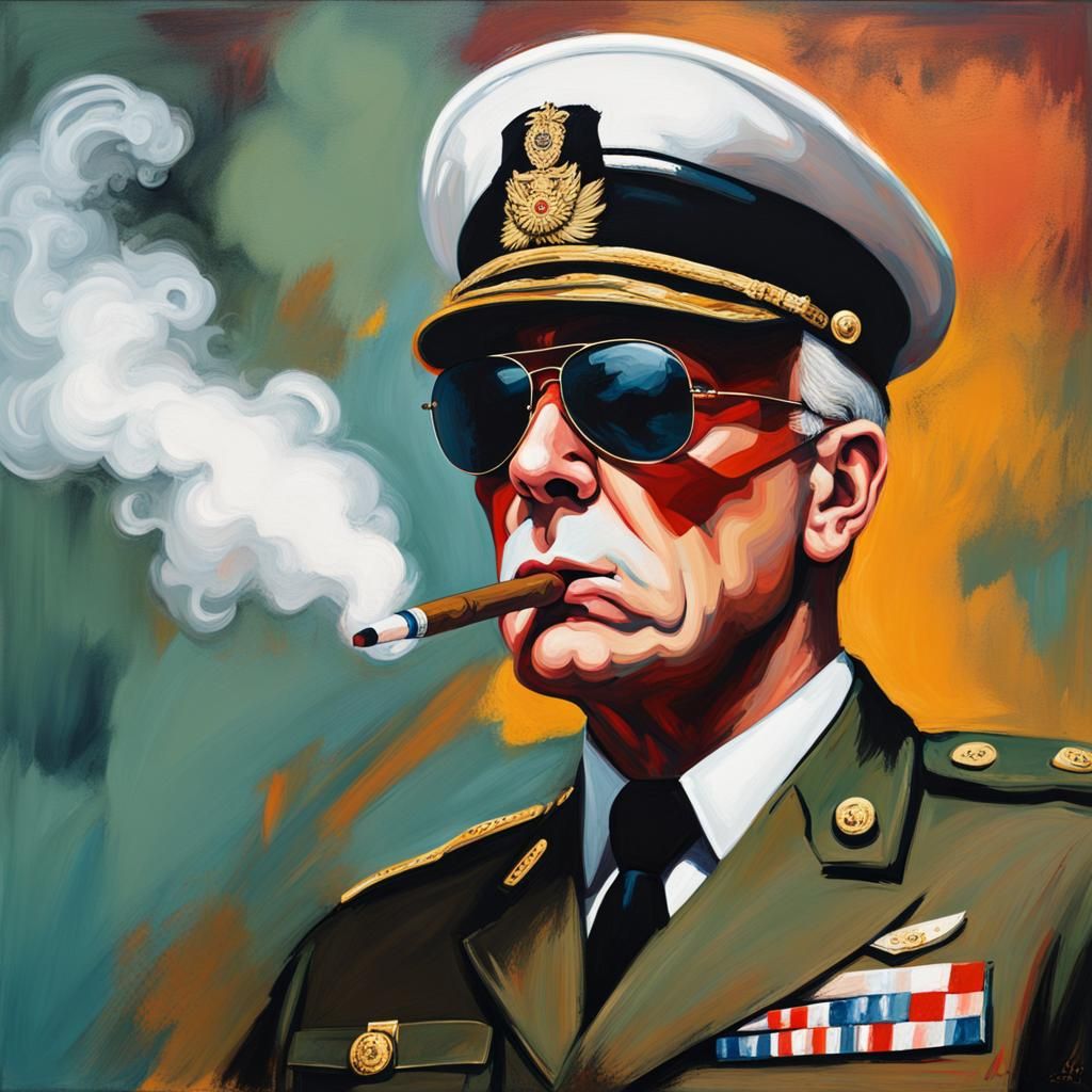 Angry General Smoking Cigar in Abstract Art