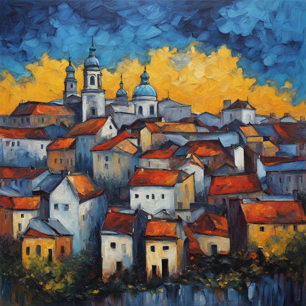Bratislava Streets in Neo-Impressionist Impasto Style