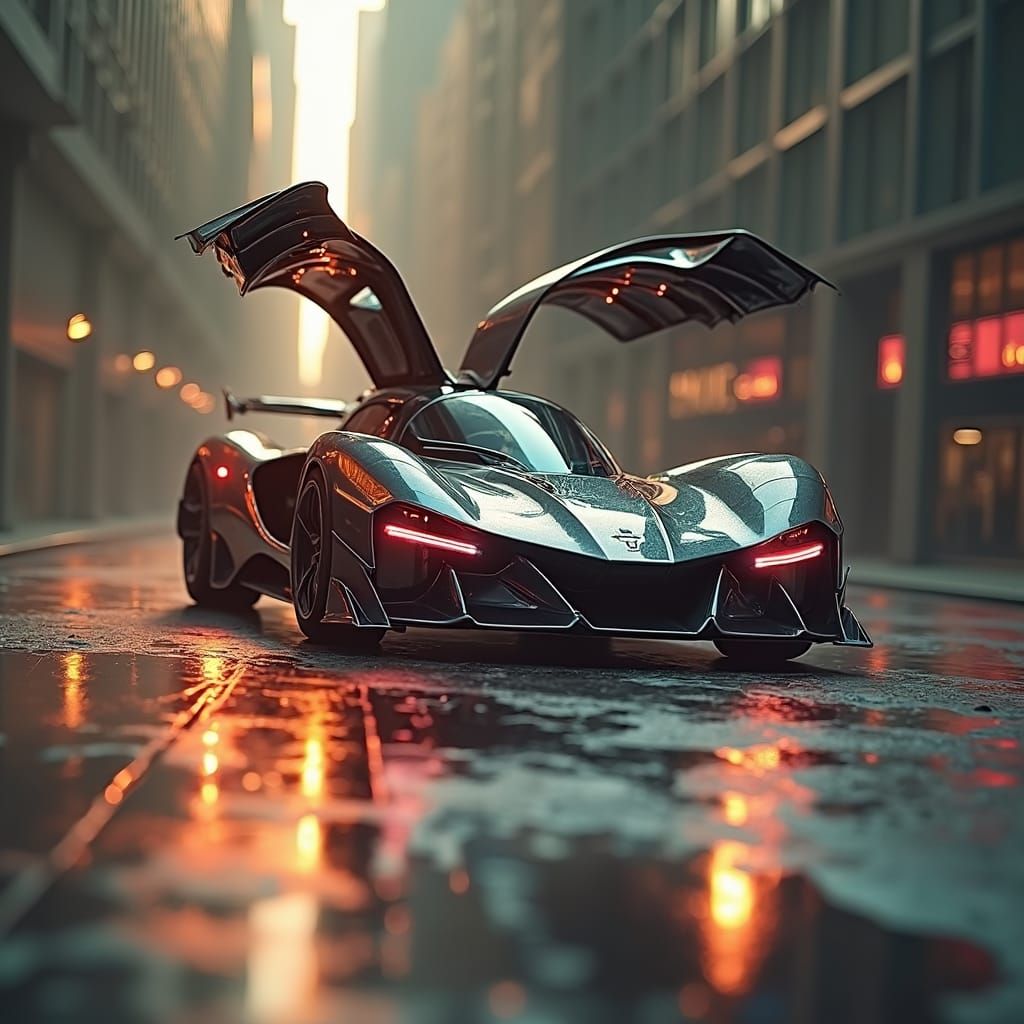 Neon Supercar Racing Through Cyberpunk Cityscape