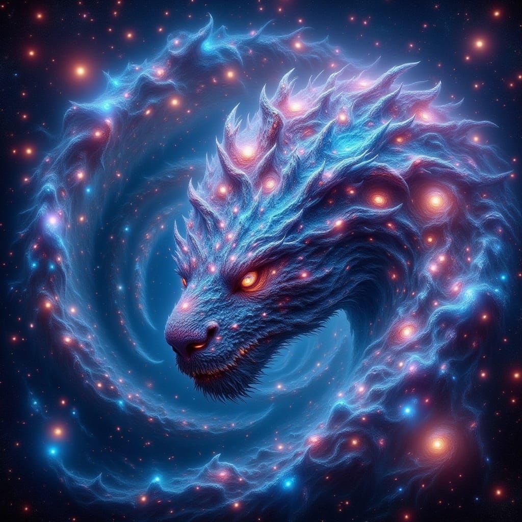 Ethereal Creature Emerge from Cosmic Nebula in Vibrant Color...