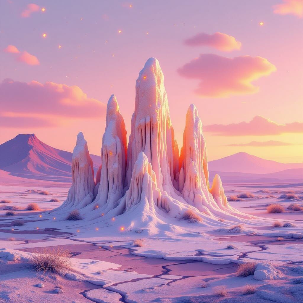 Surreal Desert Landscape with Organic Columns