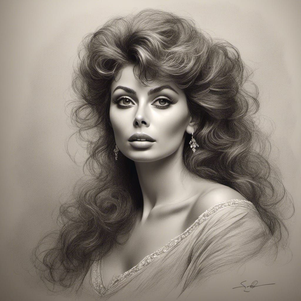 Sophia Loren Drawing in Michelangelo Style