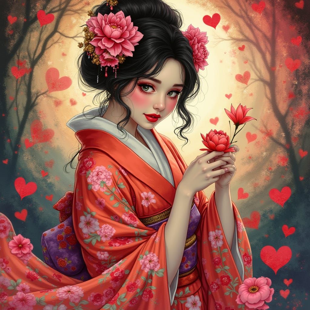 Ethereal Geisha Goddess in Whirling Vortex of Color