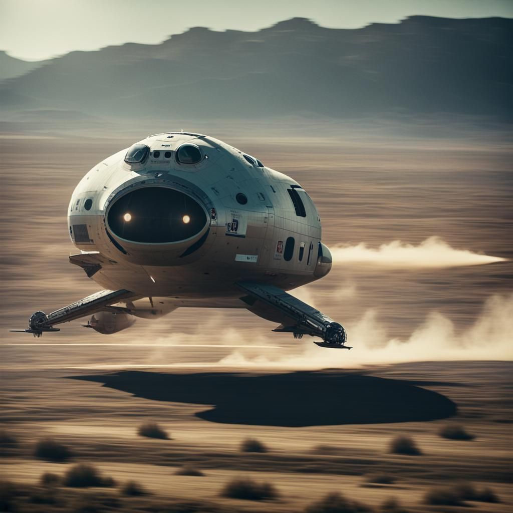 Futuristic Single Stage Vehicle Landing: Cinematic Film Stil...