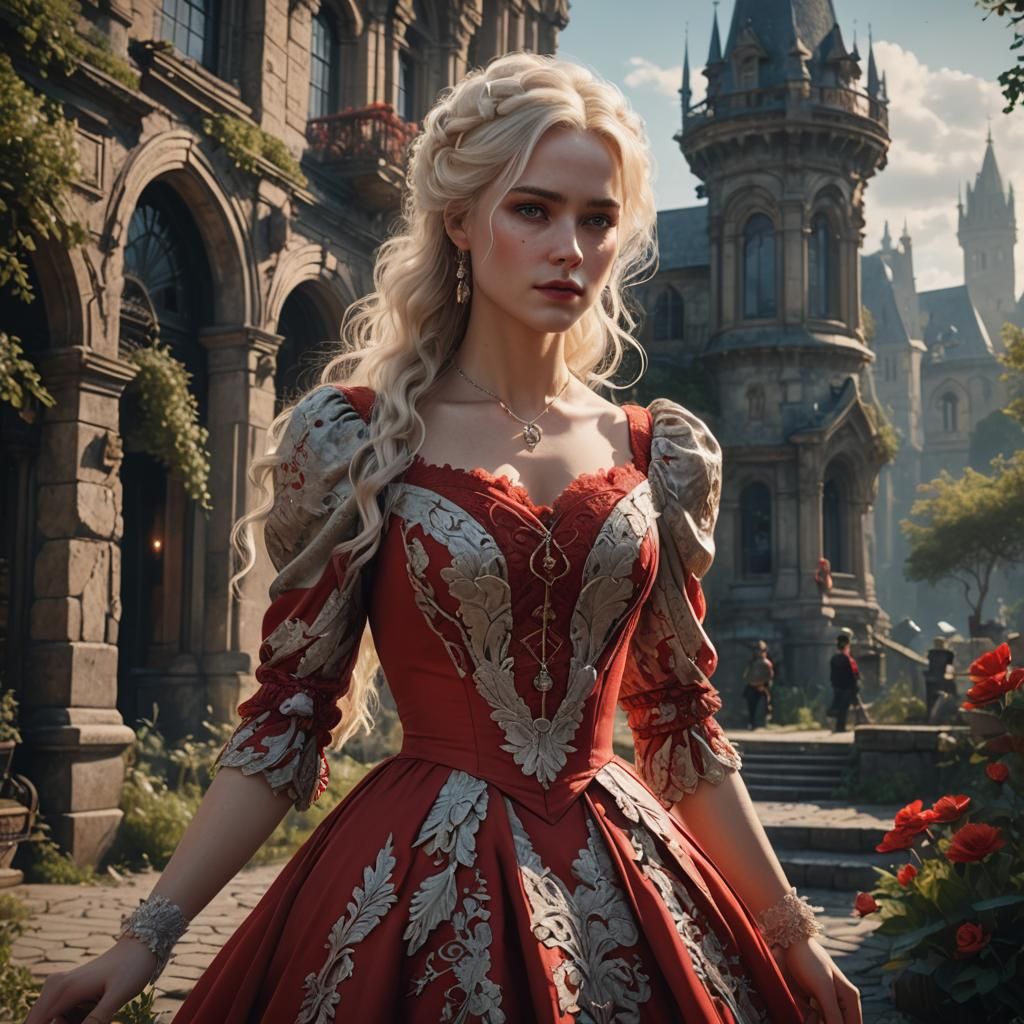 Victorian Woman in Red Dress: Fantasy Art