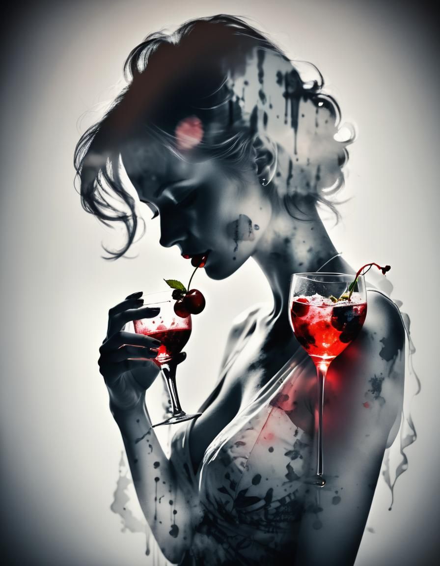 Woman's Memories: Double Exposure Cocktail Photograph