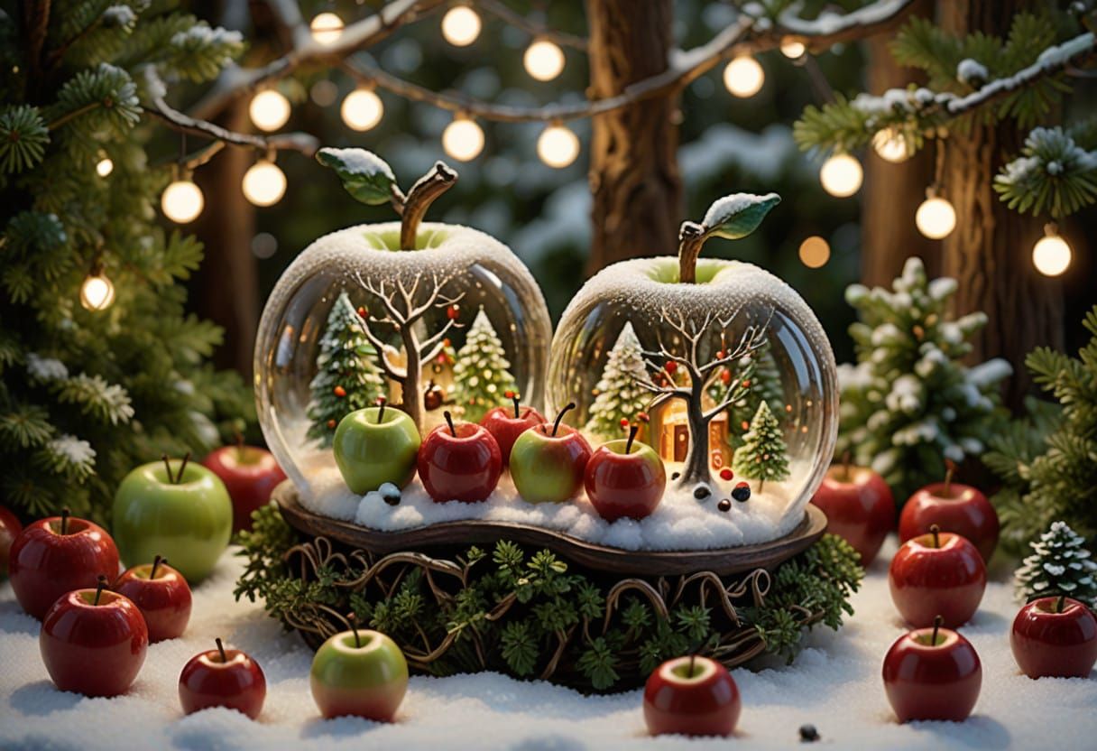Glass Apples in Winter Wonderland Scenes