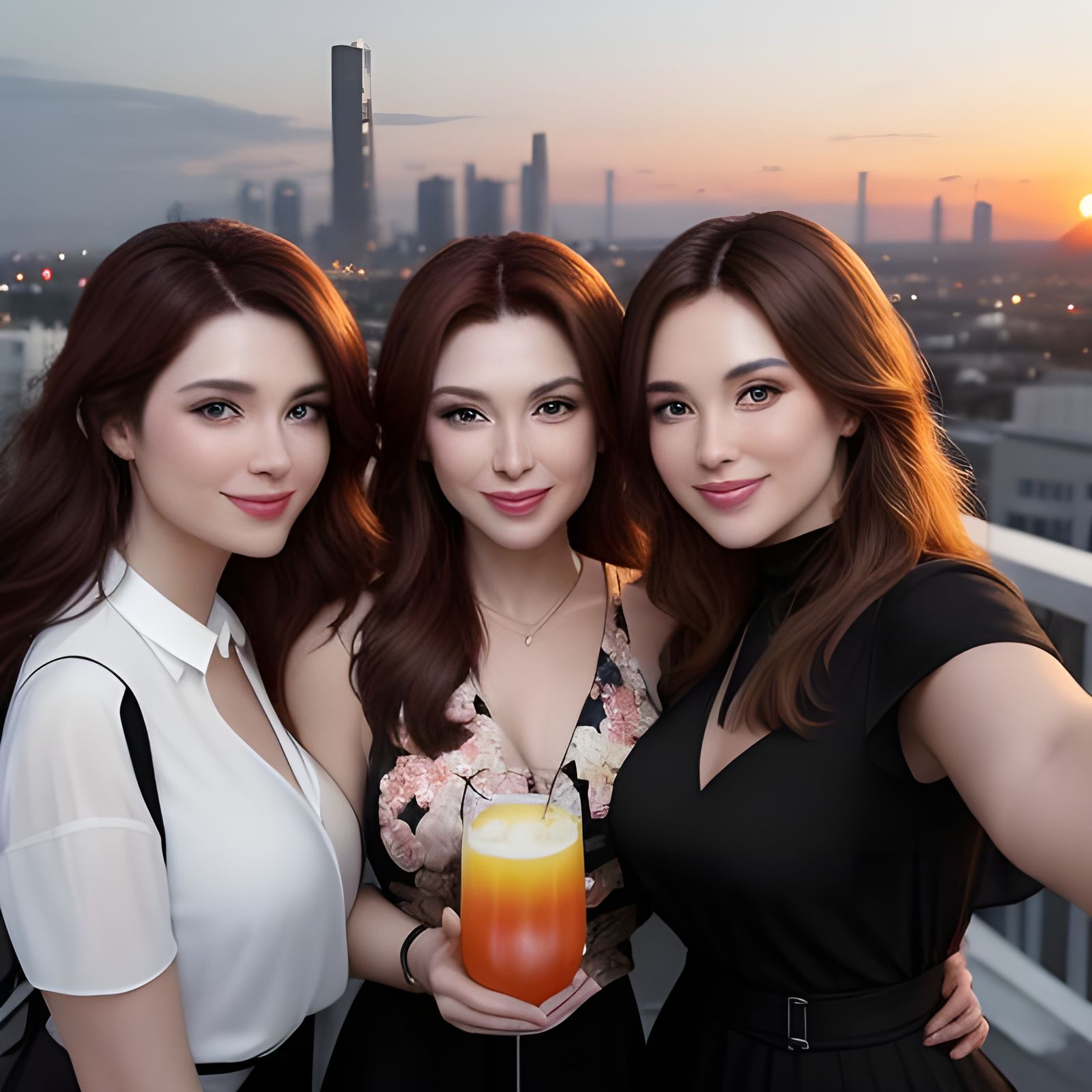 Three Women Capture Rooftop Party Selfie