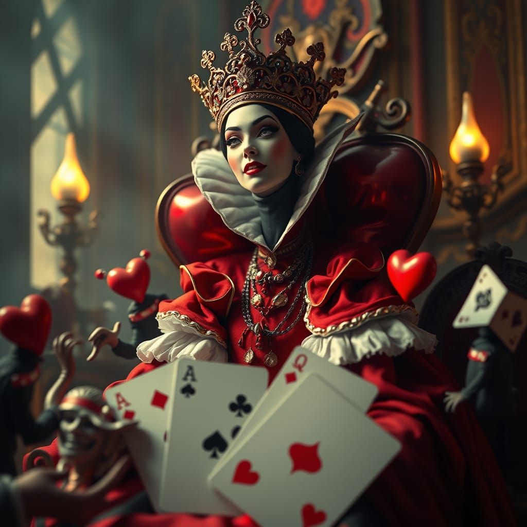 A surreal whimsical court of the Queen of Hearts the Anamorp...